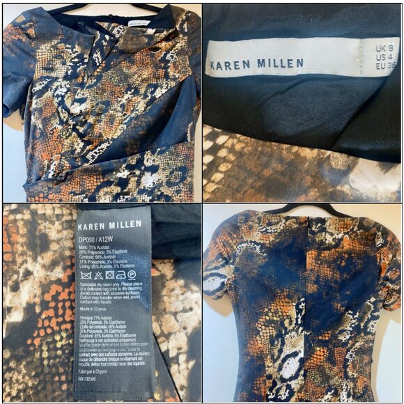 Karen Millen Python Print Asymmetrical Neckline Short Sleeve Sheath Dress Size 4 - Picture 16 of 16